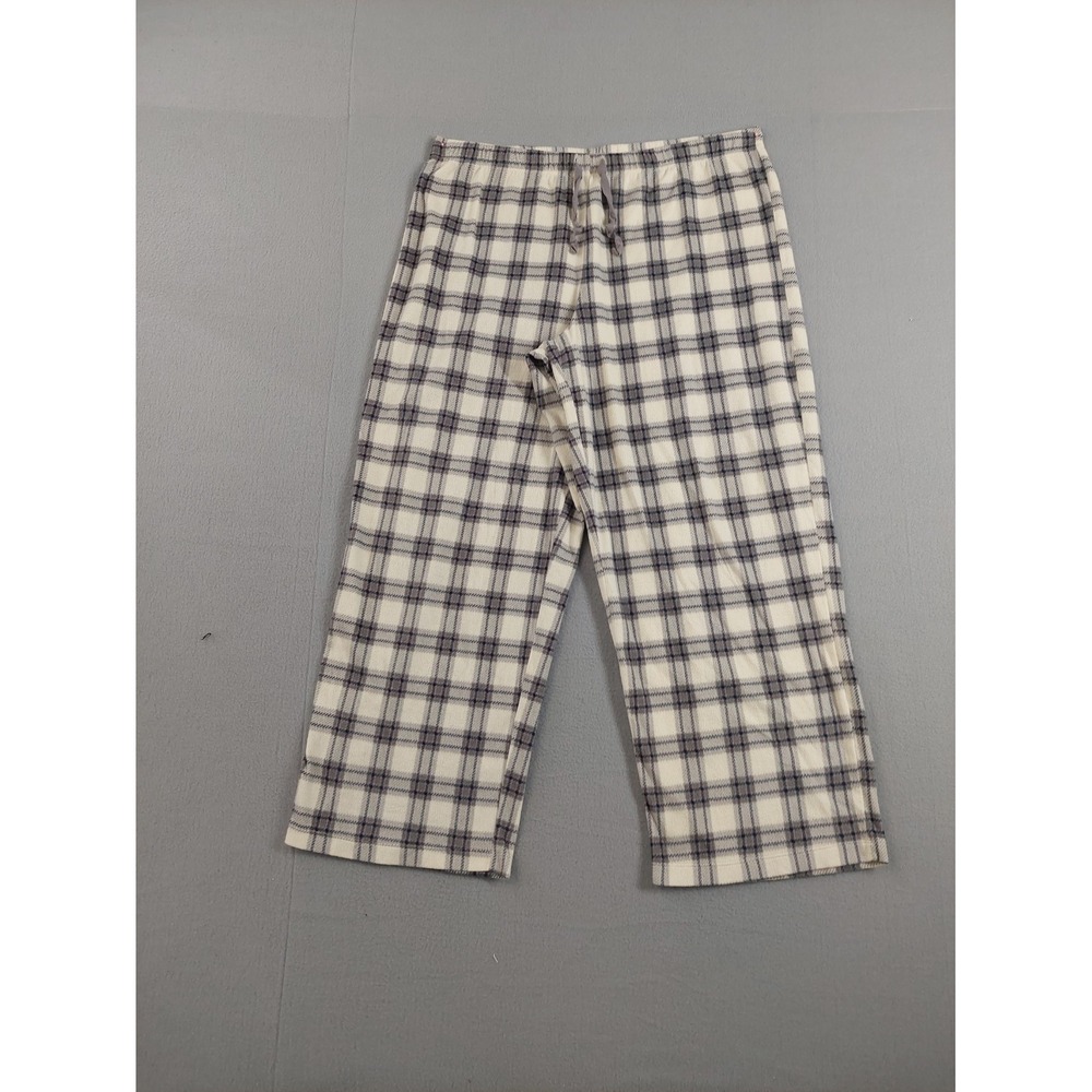 Nautica Women Pajama Pant 2XL Gray Plaid Flannel Crop Elastic Waist Drawstring
